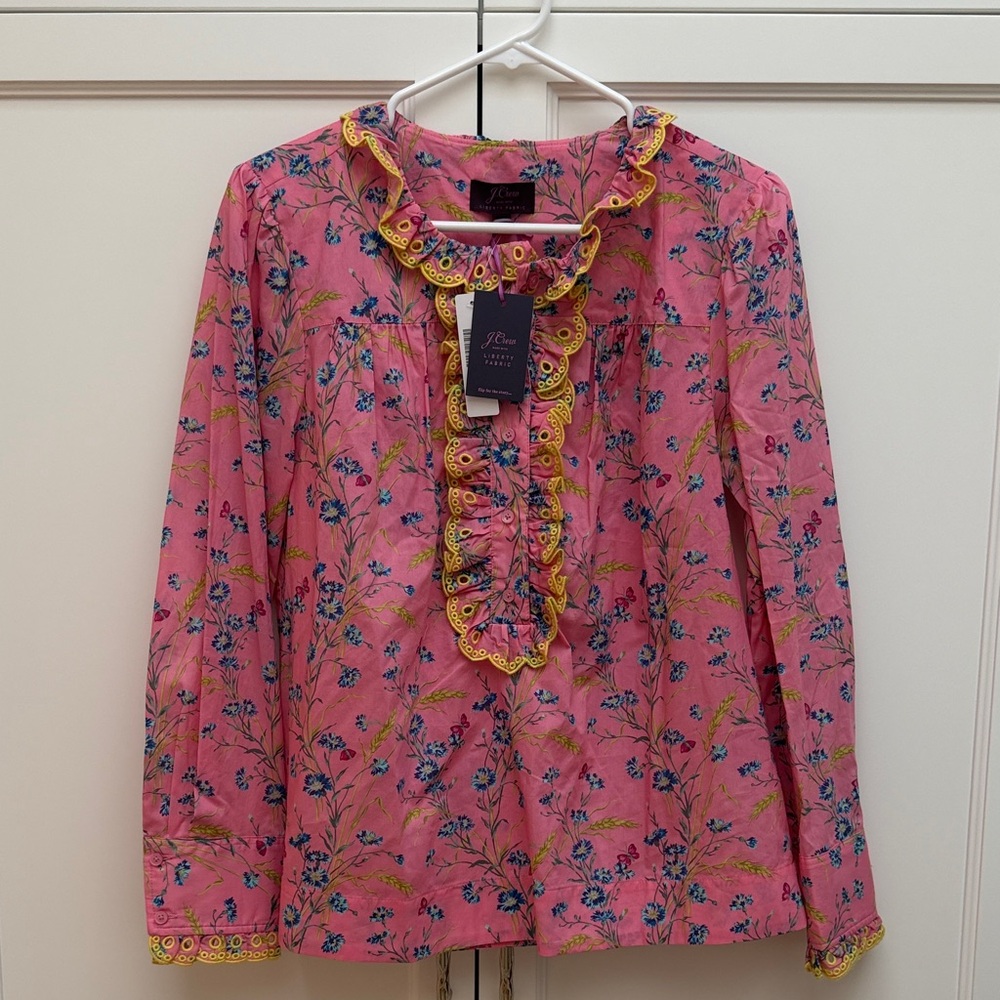J. Crew Liberty Pink Blouse with Yellow Accents